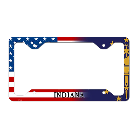 Indiana|American Flag Novelty Metal License Plate Frame LPF-453 12.25" x 6.5" Standard Frame (LPF)