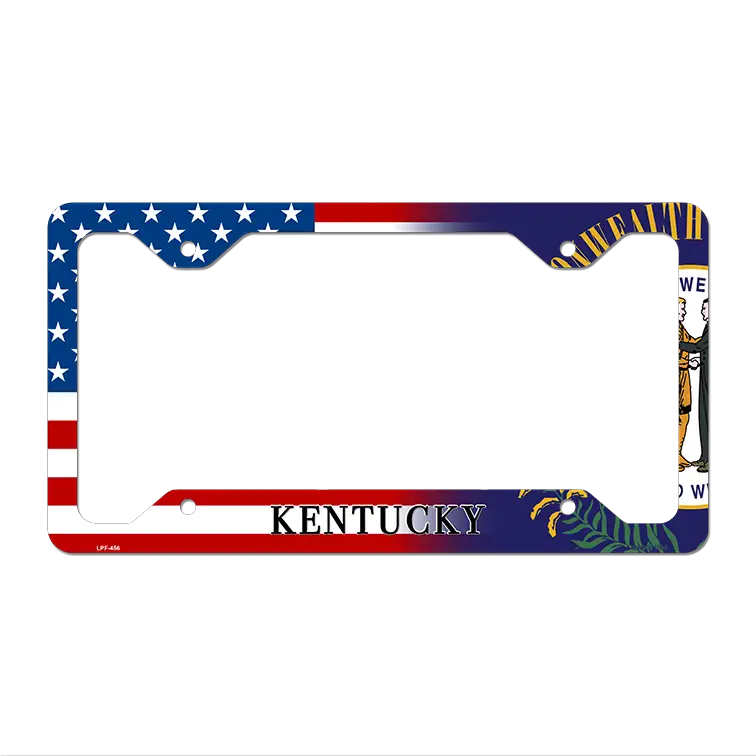 Kentucky|American Flag Novelty Metal License Plate Frame LPF-456 12.25" x 6.5" Standard Frame (LPF)
