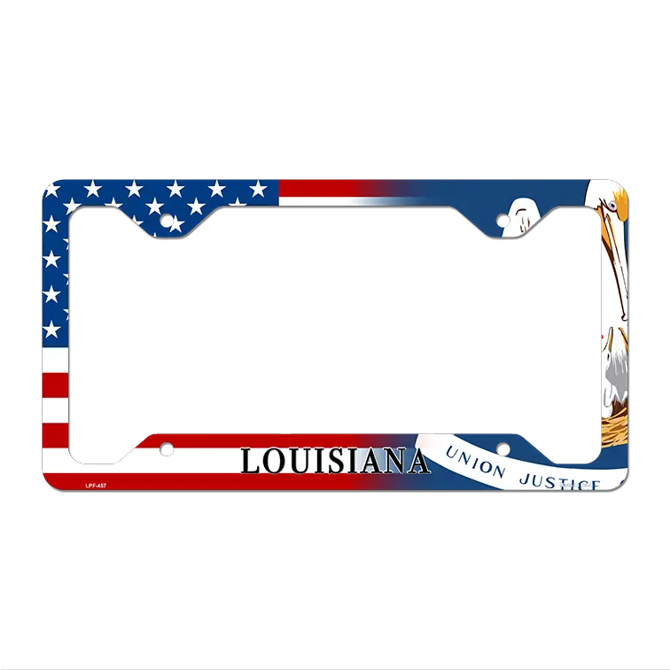 Louisiana|American Flag Novelty Metal License Plate Frame LPF-457 12.25" x 6.5" Standard Frame (LPF)