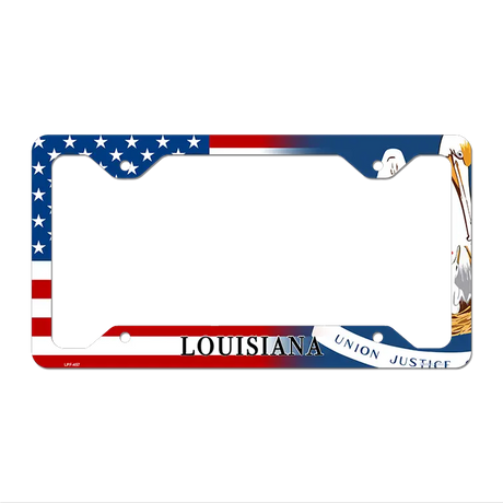 Louisiana|American Flag Novelty Metal License Plate Frame LPF-457 12.25" x 6.5" Standard Frame (LPF)