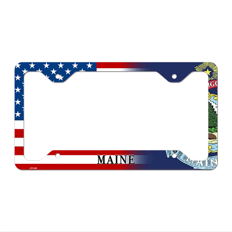 Maine|American Flag Novelty Metal License Plate Frame LPF-458 12.25" x 6.5" Standard Frame (LPF)