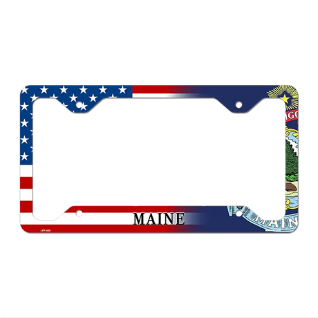 Maine|American Flag Novelty Metal License Plate Frame LPF-458 12.25" x 6.5" Standard Frame (LPF)