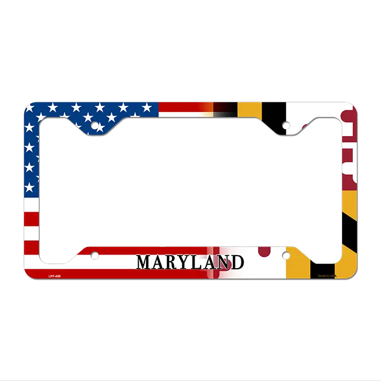 Maryland|American Flag Novelty Metal License Plate Frame LPF-459 12.25" x 6.5" Standard Frame (LPF)