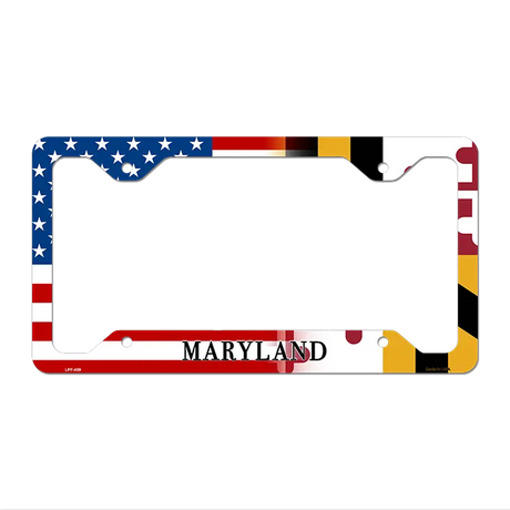 Maryland|American Flag Novelty Metal License Plate Frame LPF-459 12" x 6" Standard Frame (LPF)