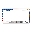 Massachusetts|American Flag Novelty Metal License Plate Frame LPF-460 12.25" x 6.5" Standard Frame (LPF)