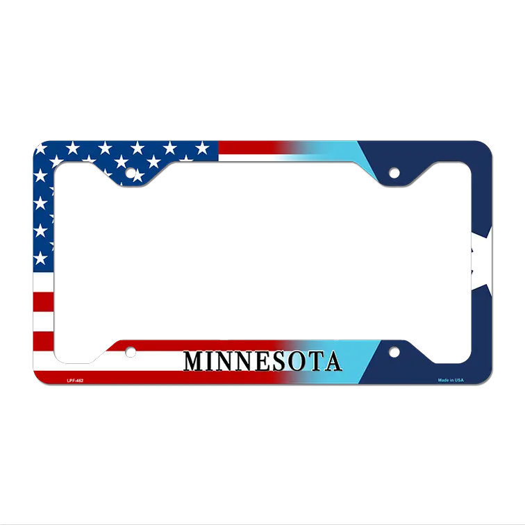 Minnesota|American Flag Novelty Metal License Plate Frame LPF-462 12.25" x 6.5" Standard Frame (LPF)