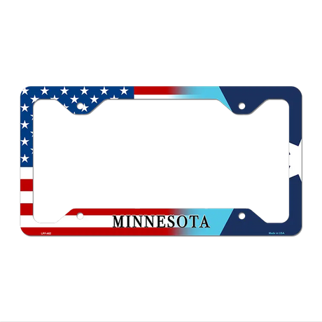 Minnesota|American Flag Novelty Metal License Plate Frame LPF-462 12.25" x 6.5" Standard Frame (LPF)