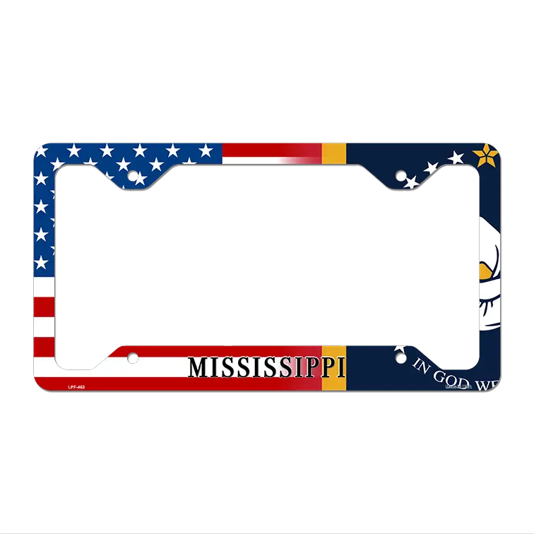 Mississippi|American Flag Novelty Metal License Plate Frame LPF-463 12.25" x 6.5" Standard Frame (LPF)