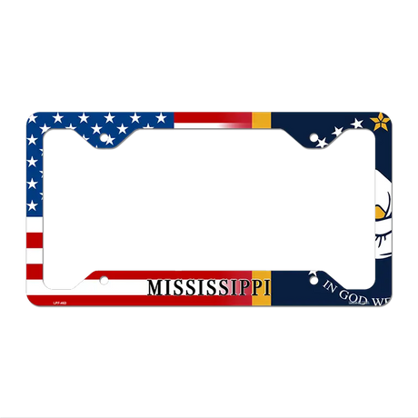 Mississippi|American Flag Novelty Metal License Plate Frame LPF-463 12.25" x 6.5" Standard Frame (LPF)