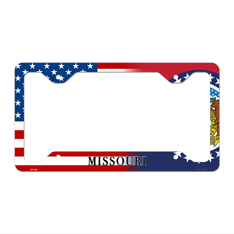 Missouri|American Flag Novelty Metal License Plate Frame LPF-464 12.25" x 6.5" Standard Frame (LPF)