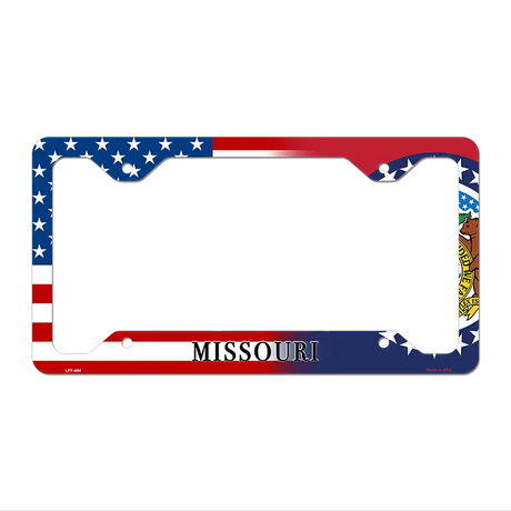 Missouri|American Flag Novelty Metal License Plate Frame LPF-464 12.25" x 6.5" Standard Frame (LPF)