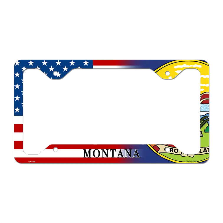 Montana|American Flag Novelty Metal License Plate Frame LPF-465 12.25" x 6.5" Standard Frame (LPF)