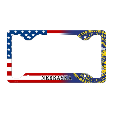 Nebraska|American Flag Novelty Metal License Plate Frame LPF-466 12.25" x 6.5" Standard Frame (LPF)