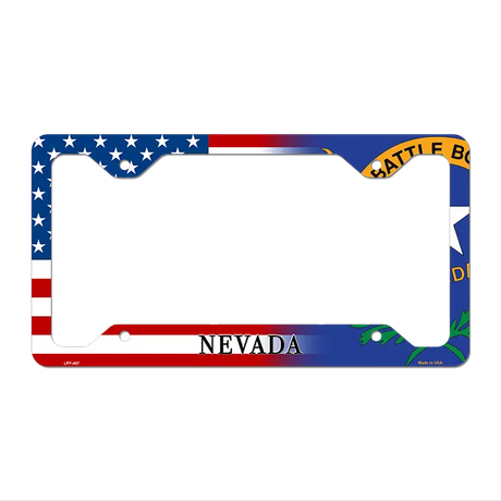 Nevada|American Flag Novelty Metal License Plate Frame LPF-467 12" x 6" Standard Frame (LPF)