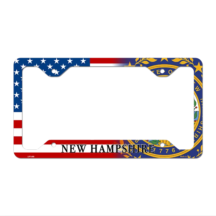 New Hampshire|American Flag Novelty Metal License Plate Frame LPF-468 12.25" x 6.5" Standard Frame (LPF)