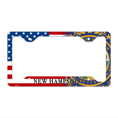New Hampshire|American Flag Novelty Metal License Plate Frame LPF-468 12.25" x 6.5" Standard Frame (LPF)