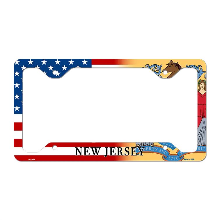 New Jersey|American Flag Novelty Metal License Plate Frame LPF-469 12.25" x 6.5" Standard Frame (LPF)