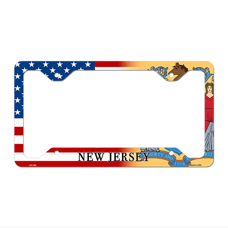 New Jersey|American Flag Novelty Metal License Plate Frame LPF-469 12.25" x 6.5" Standard Frame (LPF)