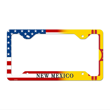 New Mexico|American Flag Novelty Metal License Plate Frame LPF-470 12" x 6" Standard Frame (LPF)