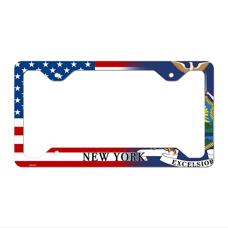 New York|American Flag Novelty Metal License Plate Frame LPF-471 12.25" x 6.5" Standard Frame (LPF)