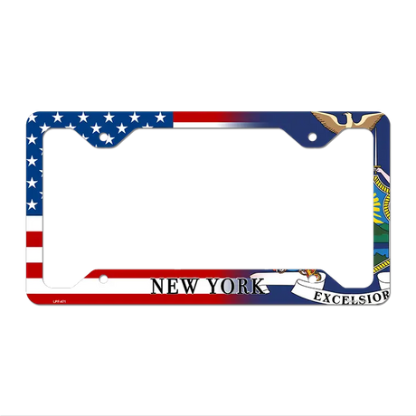 New York|American Flag Novelty Metal License Plate Frame LPF-471 12" x 6" Standard Frame (LPF)
