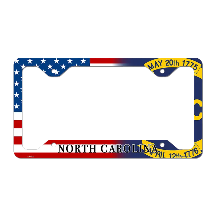 North Carolina|American Flag Novelty Metal License Plate Frame LPF-472 12" x 6" Standard Frame (LPF)