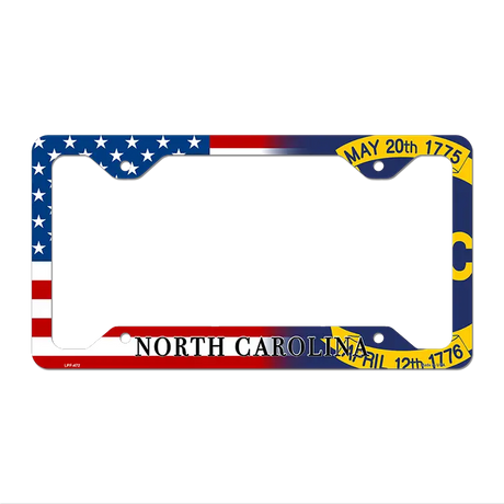 North Carolina|American Flag Novelty Metal License Plate Frame LPF-472 12" x 6" Standard Frame (LPF)