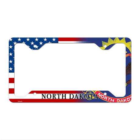 North Dakota|American Flag Novelty Metal License Plate Frame LPF-473 12.25" x 6.5" Standard Frame (LPF)