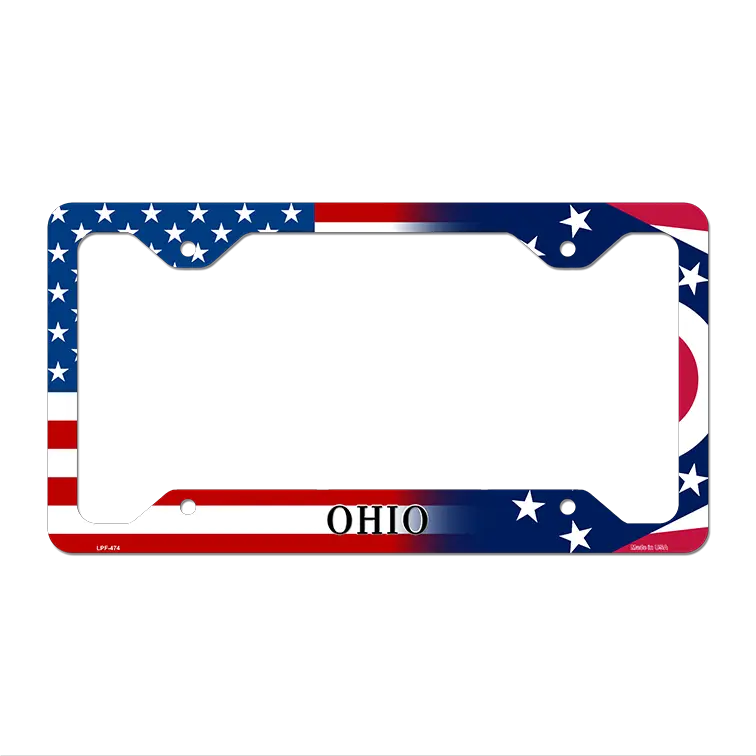 Ohio|American Flag Novelty Metal License Plate Frame LPF-474 12.25" x 6.5" Standard Frame (LPF)