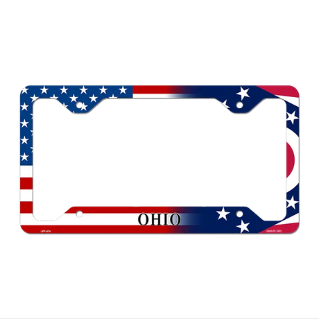 Ohio|American Flag Novelty Metal License Plate Frame LPF-474 12" x 6" Standard Frame (LPF)