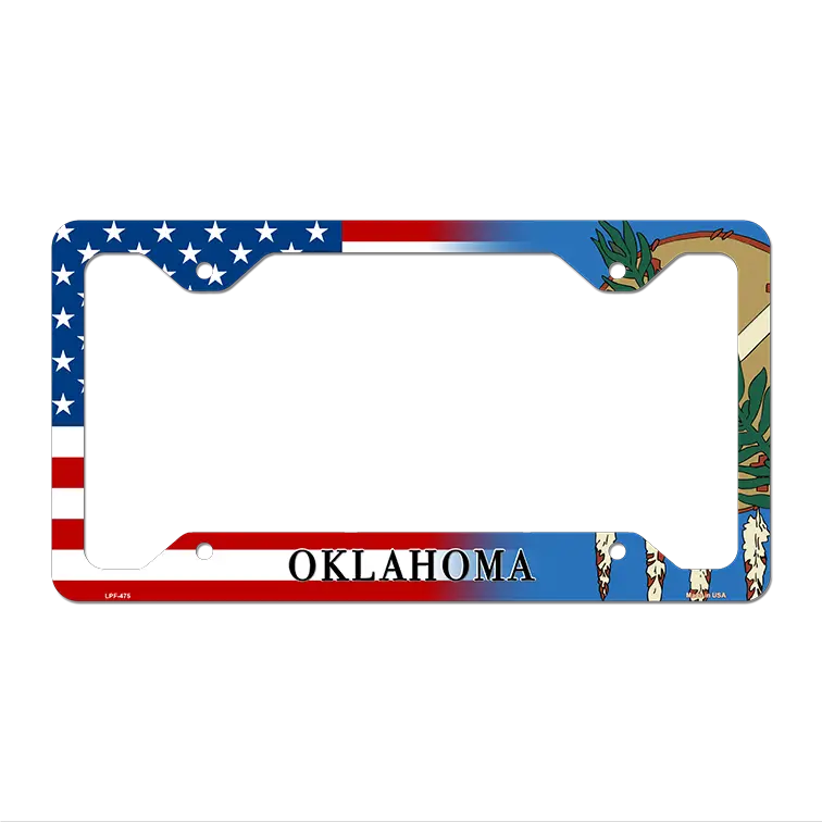 Oklahoma|American Flag Novelty Metal License Plate Frame LPF-475 12.25" x 6.5" Standard Frame (LPF)