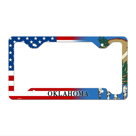 Oklahoma|American Flag Novelty Metal License Plate Frame LPF-475 12.25" x 6.5" Standard Frame (LPF)
