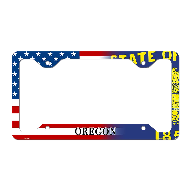 Oregon|American Flag Novelty Metal License Plate Frame LPF-476 12.25" x 6.5" Standard Frame (LPF)