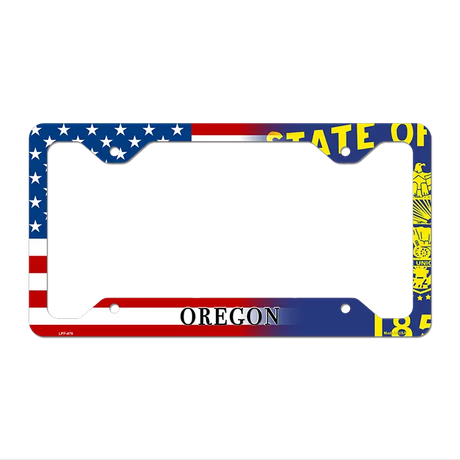 Oregon|American Flag Novelty Metal License Plate Frame LPF-476 12.25" x 6.5" Standard Frame (LPF)