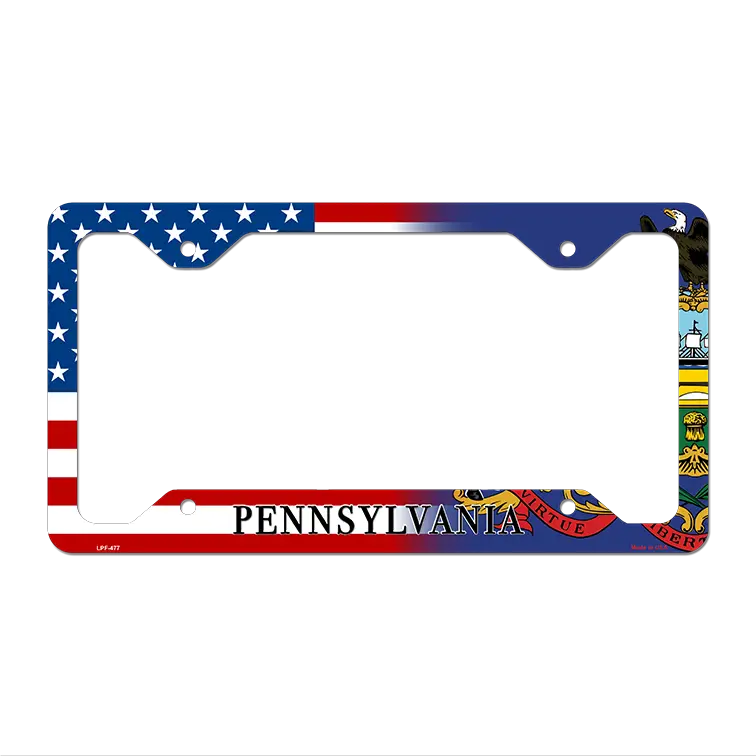 Pennsylvania|American Flag Novelty Metal License Plate Frame LPF-477 12.25" x 6.5" Standard Frame (LPF)