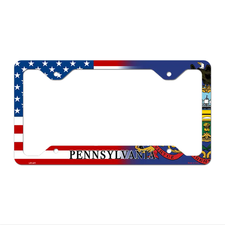 Pennsylvania|American Flag Novelty Metal License Plate Frame LPF-477 12" x 6" Standard Frame (LPF)