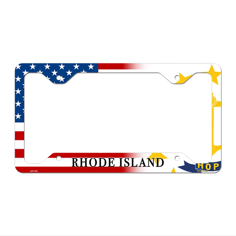 Rhode Island|American Flag Novelty Metal License Plate Frame LPF-478 12.25" x 6.5" Standard Frame (LPF)