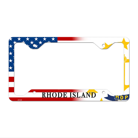 Rhode Island|American Flag Novelty Metal License Plate Frame LPF-478 12.25" x 6.5" Standard Frame (LPF)