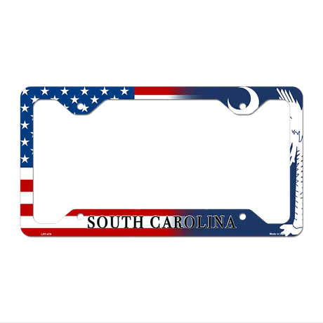 South Carolina|American Flag Novelty Metal License Plate Frame LPF-479 12" x 6" Standard Frame (LPF)