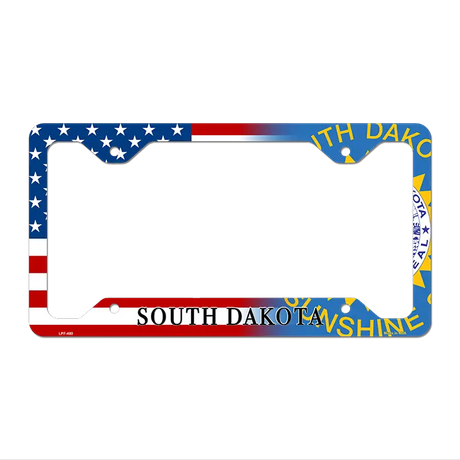 South Dakota|American Flag Novelty Metal License Plate Frame LPF-480 12.25" x 6.5" Standard Frame (LPF)