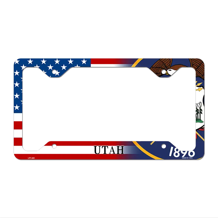 Utah|American Flag Novelty Metal License Plate Frame LPF-483 12.25" x 6.5" Standard Frame (LPF)