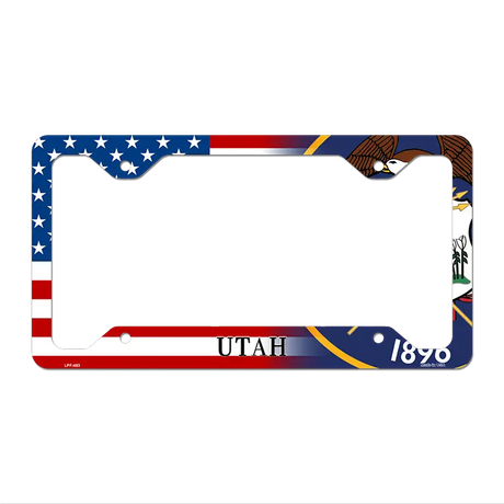 Utah|American Flag Novelty Metal License Plate Frame LPF-483 12" x 6" Standard Frame (LPF)