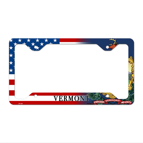 Vermont|American Flag Novelty Metal License Plate Frame LPF-484 12.25" x 6.5" Standard Frame (LPF)
