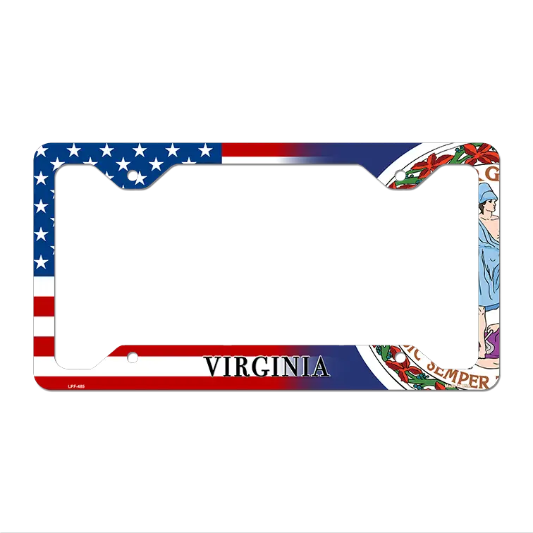 Virginia|American Flag Novelty Metal License Plate Frame LPF-485 12.25" x 6.5" Standard Frame (LPF)