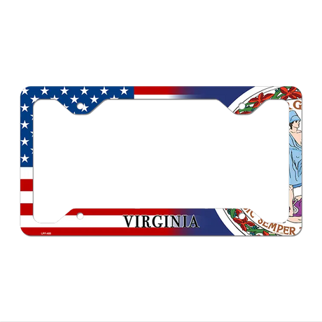 Virginia|American Flag Novelty Metal License Plate Frame LPF-485 12.25" x 6.5" Standard Frame (LPF)