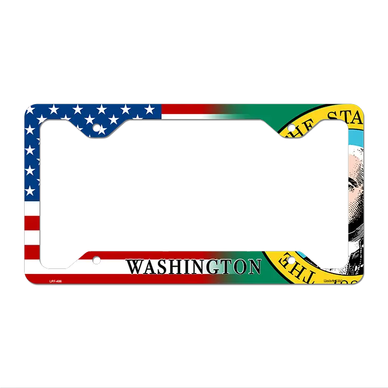 Washington|American Flag Novelty Metal License Plate Frame LPF-486 12.25" x 6.5" Standard Frame (LPF)