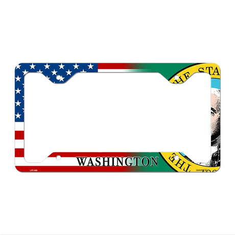 Washington|American Flag Novelty Metal License Plate Frame LPF-486 12.25" x 6.5" Standard Frame (LPF)
