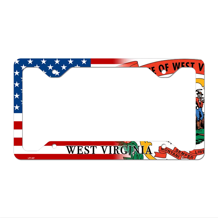 West Virginia|American Flag Novelty Metal License Plate Frame LPF-487 12.25" x 6.5" Standard Frame (LPF)