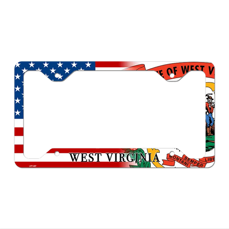 West Virginia|American Flag Novelty Metal License Plate Frame LPF-487 12.25" x 6.5" Standard Frame (LPF)
