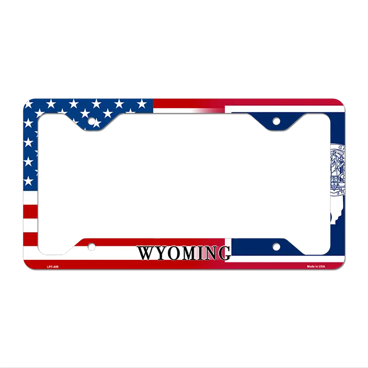 Wyoming|American Flag Novelty Metal License Plate Frame LPF-489 12" x 6" Standard Frame (LPF)